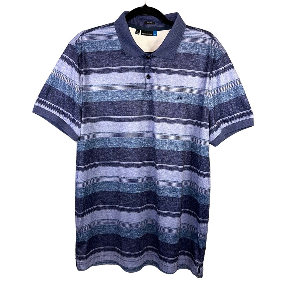 J. Lindeberg M Mason Slim Fit Blue Stripe Men's XL Short Sleeve Golf Polo Shirt